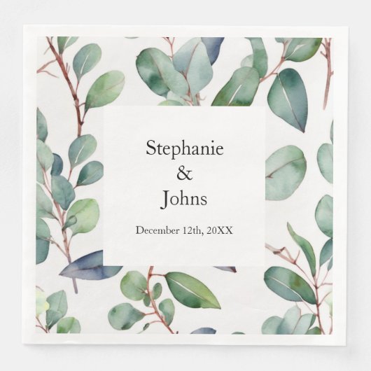 Serviette En Papier Eucalyptus Vert Dusty Bleu Art Simple Mariage (Devant)