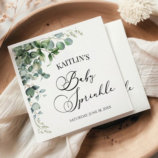 Serviette En Papier Eucalyptus Vert Feuille Botanique Bébé saupoudré