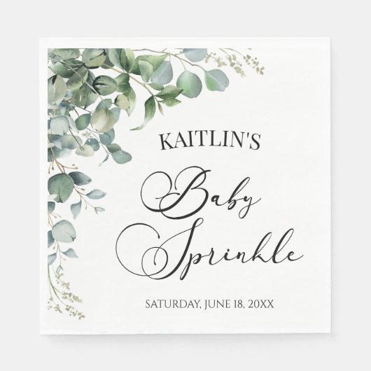 Serviette En Papier Eucalyptus Vert Feuille Botanique Bébé saupoudré (Devant)