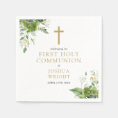Serviette En Papier Eucalyptus Vert Floral Première Communion Sainte (Devant)
