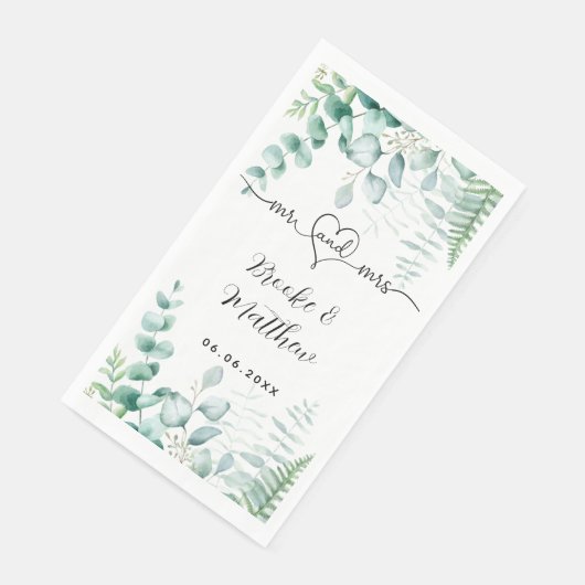 Serviette En Papier Eucalyptus vert fougères de bois noms mariage (Coin)
