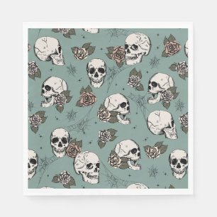 Serviette En Papier Eucalyptus Vert Gothique Crânes et Roses Halloween