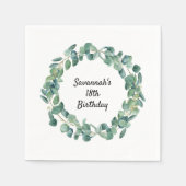 Serviette En Papier Eucalyptus vert nom de couronne script anniversair (Devant)