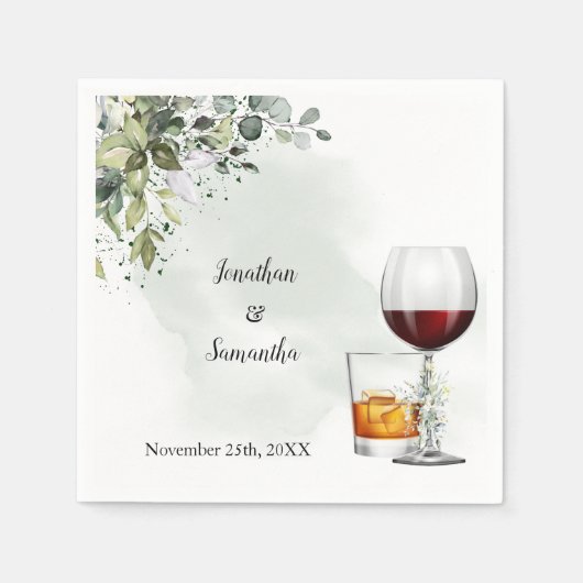 Serviette En Papier Eucalyptus Wine & Bourbon Wedding (Devant)