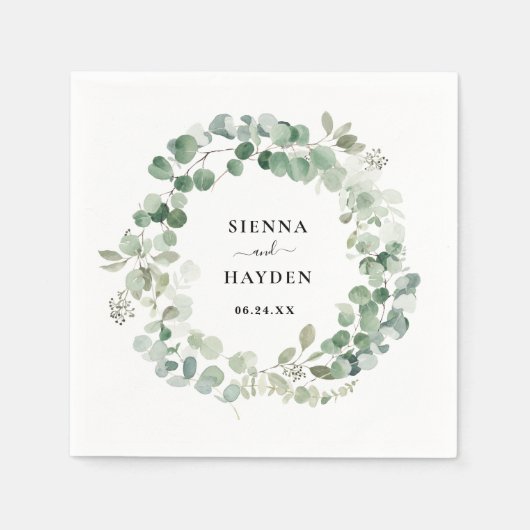 Serviette En Papier Eucalyptus Wreath Green Mariage personnalisé (Devant)