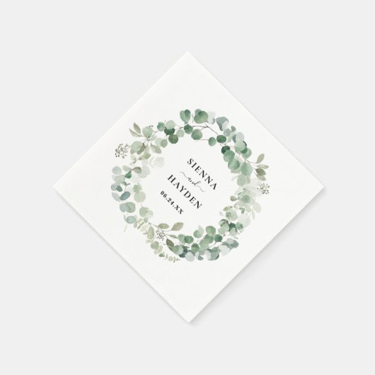 Serviette En Papier Eucalyptus Wreath Green Mariage personnalisé (Coin)