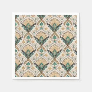 Serviette En Papier Éventail Art Déco et motif géométrique sarcelle do