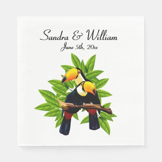 Serviette En Papier Exotic Toucan Duo Nom et date (Devant)