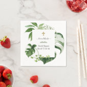 Serviette En Papier Exotique Tropical Feuille Gold Cross Boy Baptême (En situation)