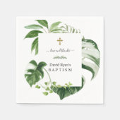 Serviette En Papier Exotique Tropical Feuille Gold Cross Boy Baptême (Devant)