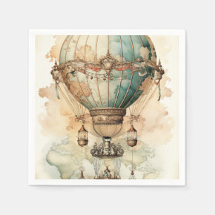 Serviette En Papier Explorateur de carte du monde de dirigeable bleu a