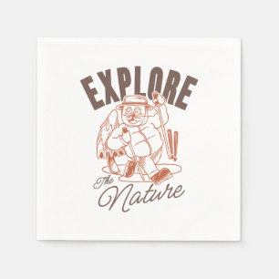 Serviette En Papier Explorez La Nature - Randonneur En Chat Vintage