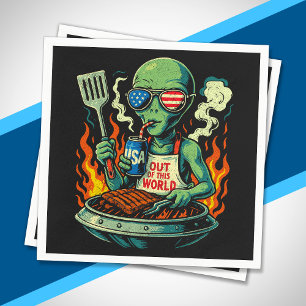 Serviette En Papier Extraterrestre Patriote Drôle Grillant au Barbecue