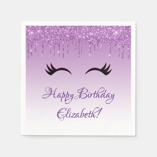 Serviette En Papier Eyelashes noir élégant et Parties scintillant viol (Devant)