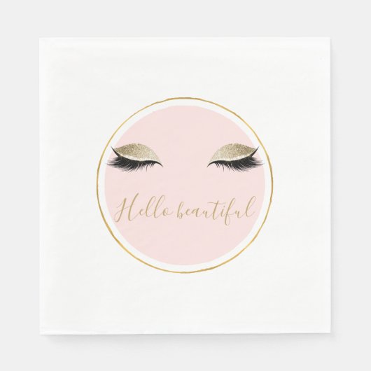 Serviette En Papier Eyelashes Noir Rose Or Glitzy (Devant)