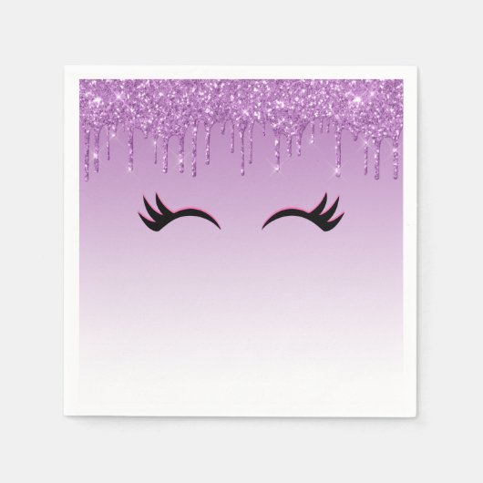 Serviette En Papier Eyelashes rose et noir élégant sur Parties scintil (Devant)
