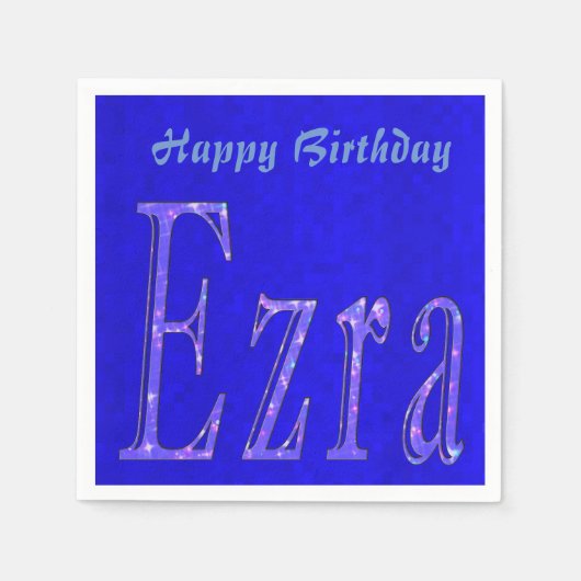 Serviette En Papier Ezra, Nom, Logo, Logo d'anniversaire bleu, (Devant)
