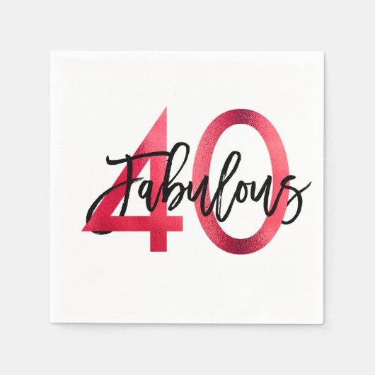 Serviette En Papier Fabuleux 40e | Moderne Elegant Chic Red Anniversai (Devant)
