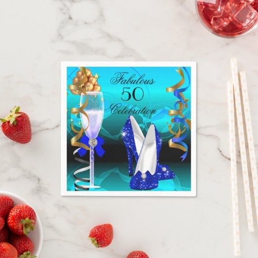 Serviette En Papier Fabuleux 50 Royal Blue Turquoise Gold fête d'anniv (En situation)