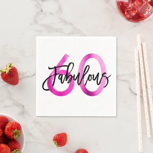 Serviette En Papier Fabuleux 60e | Pink Modern Elegant Chic Anniversai (En situation)