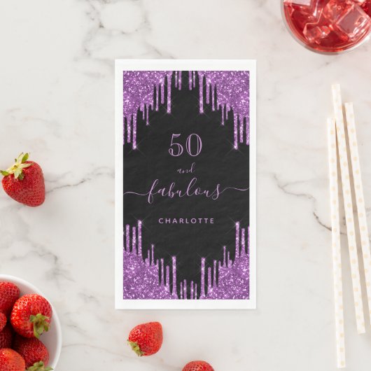 Serviette En Papier Fabuleux anniversaire noir violet parties scintill (En situation)