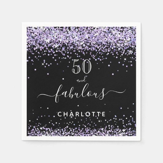 Serviette En Papier Fabuleux anniversaire noir violet parties scintill (Devant)