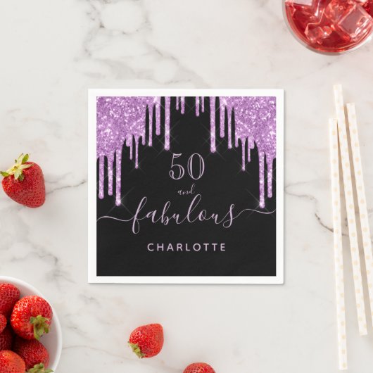 Serviette En Papier Fabuleux anniversaire noir violet parties scintill (En situation)