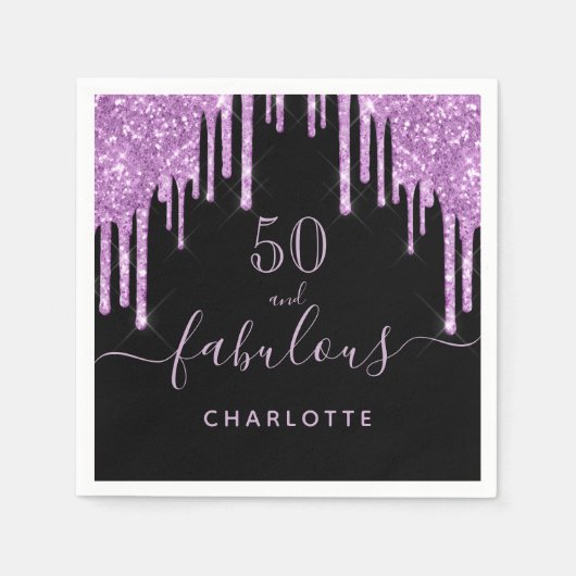 Serviette En Papier Fabuleux anniversaire noir violet parties scintill (Devant)