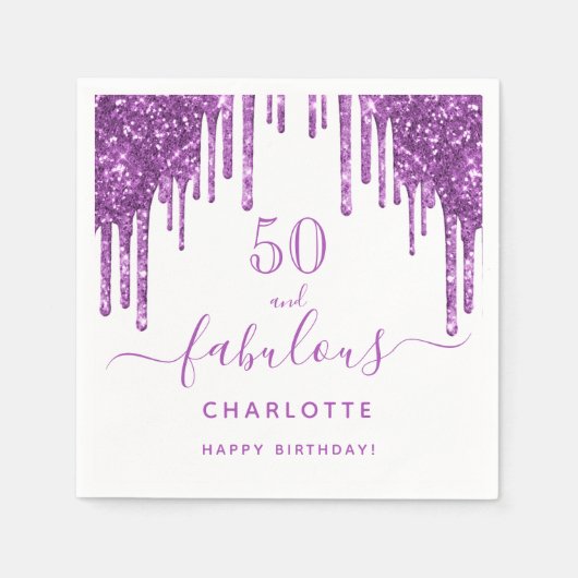 Serviette En Papier Fabuleux anniversaire violet parties scintillant g (Devant)