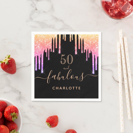 Serviette En Papier Fabulous birthday black rainbow glitter sparkle (En situation)