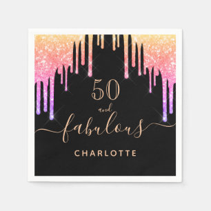 Serviette En Papier Fabulous birthday black rainbow glitter sparkle