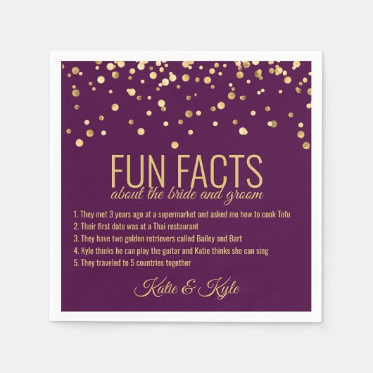 Serviette En Papier FACTS AMUSANTS PURPLE PLUM Gold Confetti personnal (Devant)