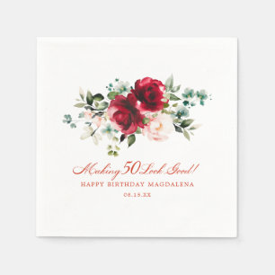 Serviette En Papier Faire 50 apparence bon rouge rose floral sur mesur