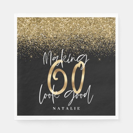 Serviette En Papier Faire 60 belle or fête d'anniversaire (Devant)