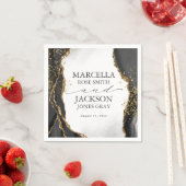 Serviette En Papier Faire-part de mariage d'agrafage noir, or et gris (En situation)