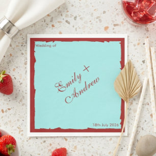 Serviette En Papier Faire-part de mariage moderne Aqua Teal et rouge f