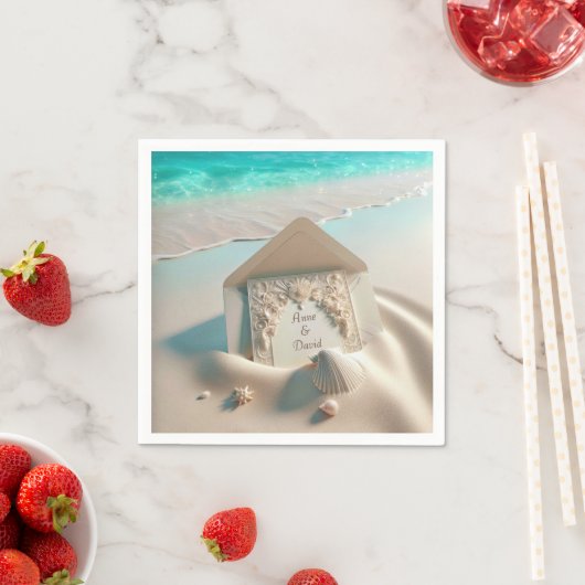 Serviette En Papier Faire-part de mariage Sur Le Sable De Plage (En situation)