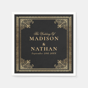 Serviette En Papier Faire-part de mariage victorien d'or gothique vint