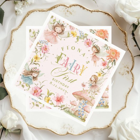 Serviette En Papier Fairy First Birthday Enchanted Garden Bright