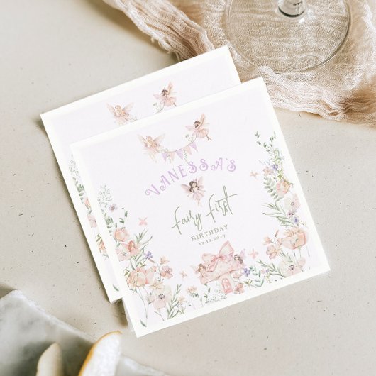 Serviette En Papier Fairy First Birthday Whimsical garden Lilac