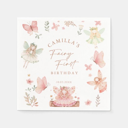 Serviette En Papier Fairy First Girl Birthday Party (Devant)