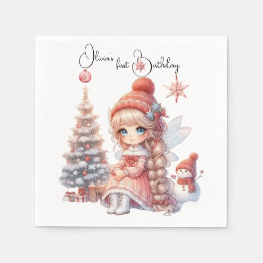 Serviette En Papier Fairy First Girl's 1st Birthday (Devant)