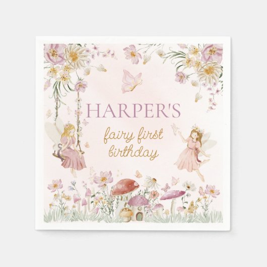 Serviette En Papier Fairy Garden Anniversaire (Devant)