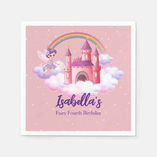 Serviette En Papier Fairy Kid's Birthday Fairytale Castle Rainbow (Devant)