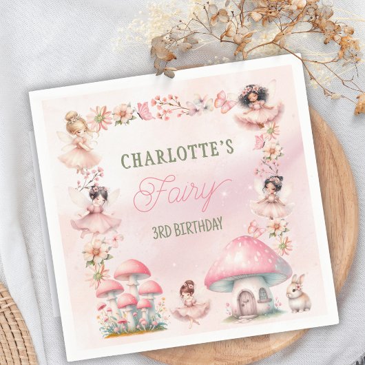 Serviette En Papier Fairy Mushroom House Pink Birthday