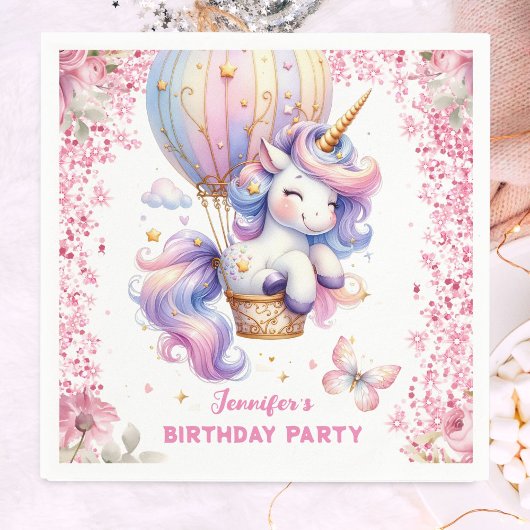 Serviette En Papier Fairy Unicorn Anniversaire Fille rose joli papier