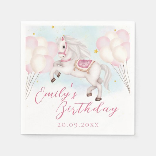 Serviette En Papier Fairytale bébé Pony rose ballons étoile Anniversai (Devant)