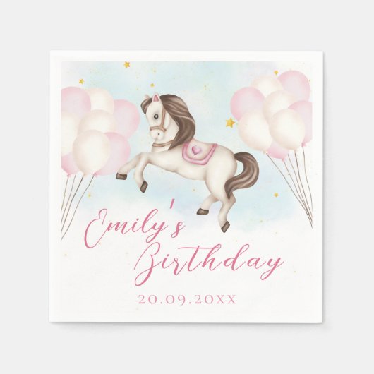 Serviette En Papier Fairytale bébé Pony rose ballons étoile Anniversai (Devant)