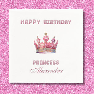 Serviette En Papier Fairytale Crown Rose Girl's Princess Anniversaire