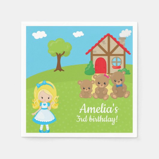 Serviette En Papier Fairytale Histoire Goldilocks Trois ours Napkin (Devant)